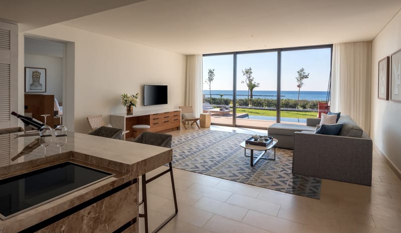 AMARA HOTEL - ONE BEDROOM SEAFRONT CABANA  LIVING ROOM